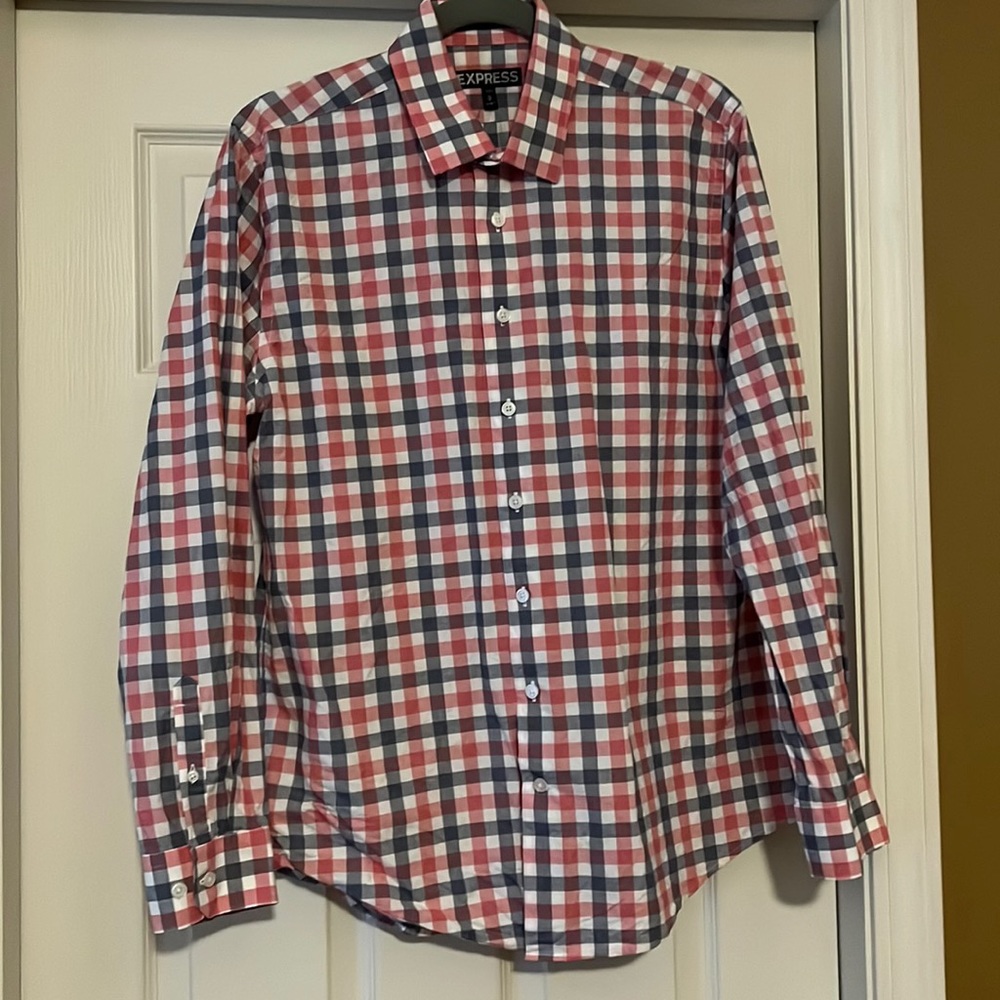 Express Red & Blue Plaid Dress Shirt